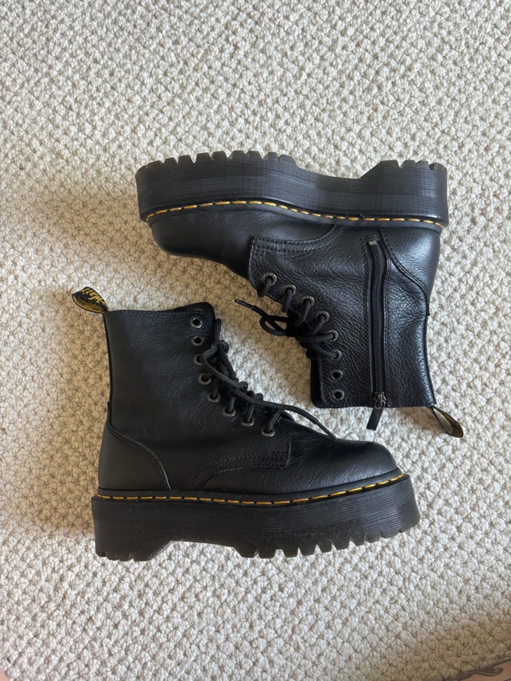 Dr. Martens Black Jadon III Pisa Leather Platform Lace-Up Boots